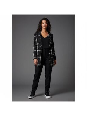 Michel Studio Collection black & white plaid long blazer jacket AD52402 size 16